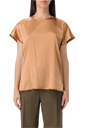 Pinko Bluser & Skjorter, Dame, Brun, 2XL, Uld, Elegant Silkebluse Korte Ærmer