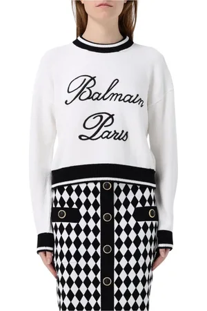 Balmain Strik, Dame, Hvid, M, Bomuld, Elegant Hvid Strik Trøje