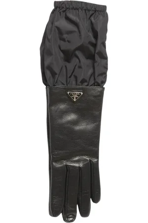 Prada Tilbehør, Dame, Sort, 7 1/2 IN, Læder, Elegant Lang Manchet Læderhandsker