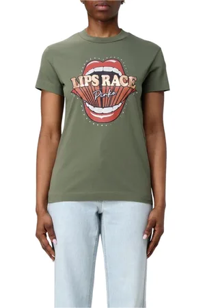 Pinko Top, Dame, Grøn, L, Bomuld, Grafisk Tee Lips Race Grøn