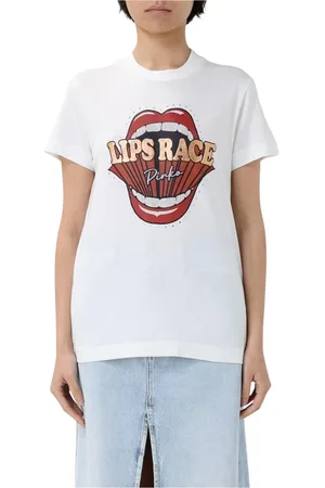Pinko Top, Dame, Hvid, L, Grøn Lips Grafisk Tee