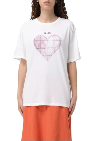 Liu Jo Top, Dame, Hvid, XS, Gingham Heart Grafisk Tee