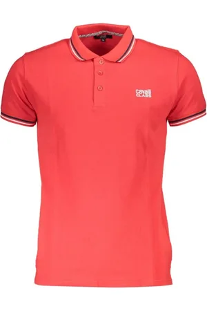 Roberto Cavalli Top, Herre, Rød, M, Bomuld, Rød bomuldspolo med unikt print
