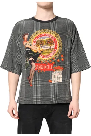 Dolce & Gabbana Top, Herre, Grå, S, Grafisk Print Silke T-shirt