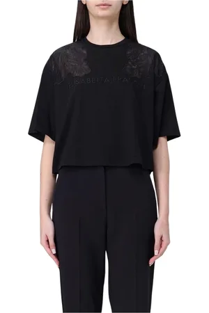 Elisabetta Franchi Top, Dame, Sort, M, Uld, Sort Blonde-Detaljeret T-Shirt