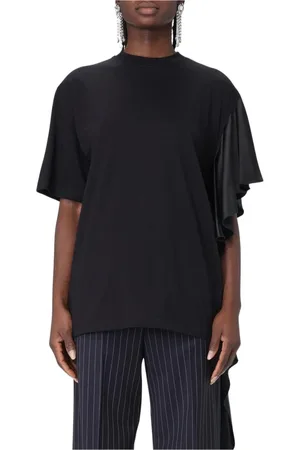 Msgm Top, Dame, Sort, S, Bomuld, Sort Ruffle Detalje T-Shirt
