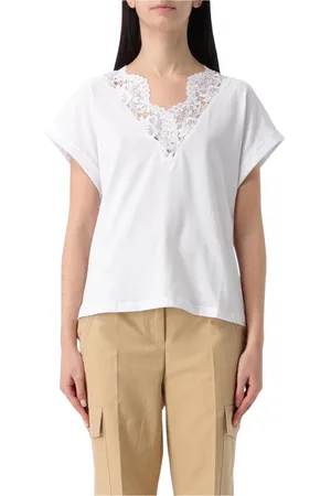 Twin-Set Top, Dame, Hvid, 2XL, Bomuld, Hvid Blonde V-Hals T-Shirt