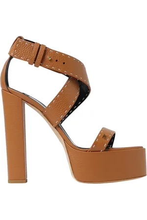 Elisabetta Franchi Sko, Dame, Brun, 37 EU, Læder, Sort Læder Platform Sandaler