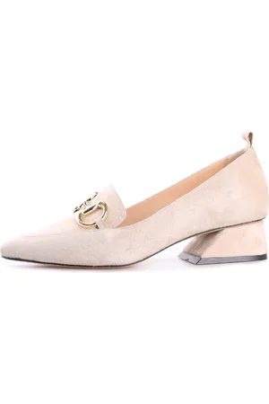 CESARE GASPARI Sko, Dame, , 36 EU, Uld, Suede Block Heel Loafers med Guld Kæde Detalje