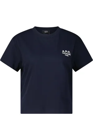 A.P.C. Top, Dame, Blå, S, Bomuld, Logo Broderet Bomulds T-shirt