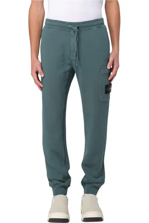 Stone Island Bukser, Herre, Grøn, M, Uld, Cargo Pocket Sweatpants Stilfulde Sorte Bukser