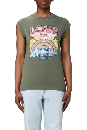 Pinko Top, Dame, Grøn, M, Bomuld, Eventyr Grafisk Tee i Grøn