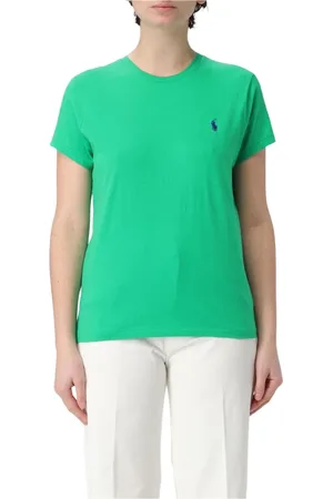 Ralph Lauren Top, Dame, Grøn, 2XS, Bomuld, Hvid Klassisk T-shirt med Korte Ærmer