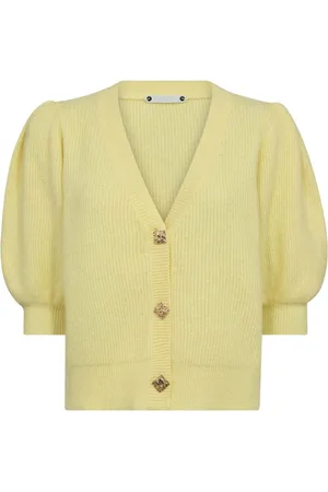 Co`Couture Strik, Dame, Gul, XS, Uld, Gul Cardigan med Pufærmer