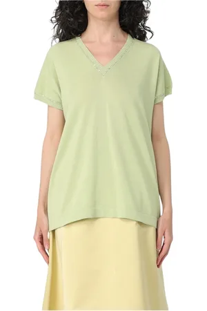 Fabiana Filippi Strik, Dame, Grøn, M, Uld, Luksus V-Neck Strik Top
