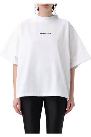 Balenciaga Top, Dame, Hvid, XL, Bomuld, Broderet Bomuld T-Shirt Sort