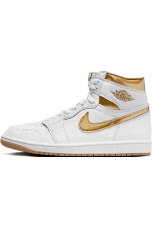 Jordan Sko, Dame, Hvid, 44 EU, Metallic Gold High Top Sneakers