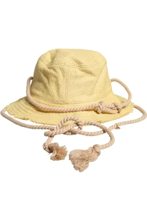Dolce & Gabbana Tilbehør, Herre, Gul, 59 CM, Bomuld, Gul Wide Brim Bucket Hat med Logo