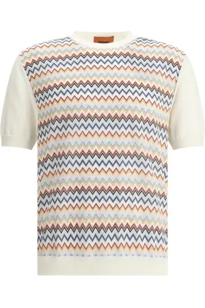Missoni Top, Herre, Flerfarvet, XS, Bomuld, ZigZag Strik T-Shirt med Crew Neck