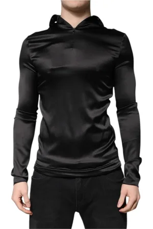 Dolce & Gabbana Sweathshirts & Hoodies, Herre, Sort, L, Luksus Silke Turtleneck Pullover Sweater