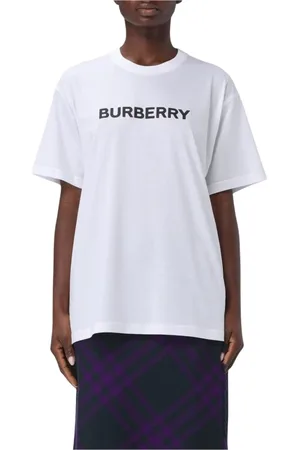 Burberry Top, Dame, Hvid, M, Bomuld, Ikonisk Logo Hvid Tee