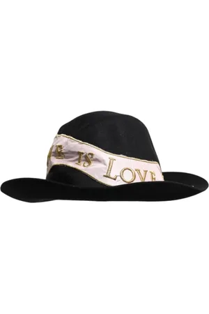 Dolce & Gabbana Tilbehør, Dame, Sort, 57 CM, Bomuld, Hat med broderet logo og bred skygge