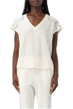 Liu Jo Top, Dame, Hvid, M, Hvid Tekst Detalje V-Hals Top