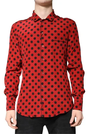 Dolce & Gabbana Skjorte, Herre, Rød, M, Uld, Rød prikket silkeskjorte