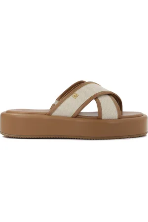 Kazar Sko, Dame, Brun, 38 EU, Læder, Brun flip-flops i læder og lærredsstof