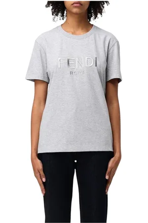 Fendi Top, Dame, Grå, XS, Bomuld, Grå Broderet Logo T-Shirt