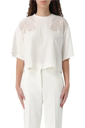 Elisabetta Franchi Bluser & Skjorter, Dame, Hvid, XL, Uld, Sort Blonde Cropped Tee