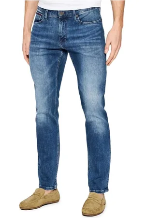 Tommy Hilfiger Jeans, Herre, Blå, W32 L32, Bomuld, Slim Fit 5-Pocket Jeans med Synligt Logo