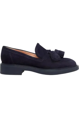 Gianvito Rossi Sko, Dame, Blå, 39 1/2 EU, Suede, Suede Loafers Med Frynser Lilla Marineblå
