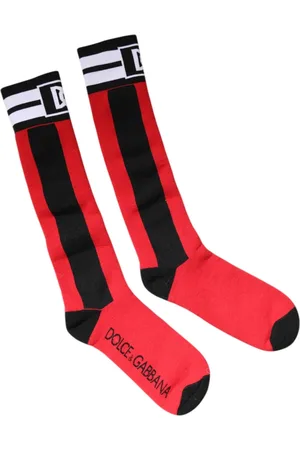 Dolce & Gabbana Undertøj, Dame, Rød, ONE SIZE, Bomuld, Røde Bomuld Stræk Trykte Sokker