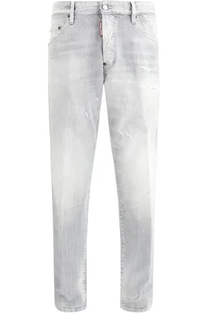 Dsquared2 Jeans, Herre, Grå, 3XL, Læder, Vintage Skater Jeans med Læder Patch