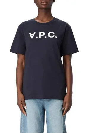 A.P.C. Top, Dame, Blå, XS, Bomuld, Hvid Logo T-shirt