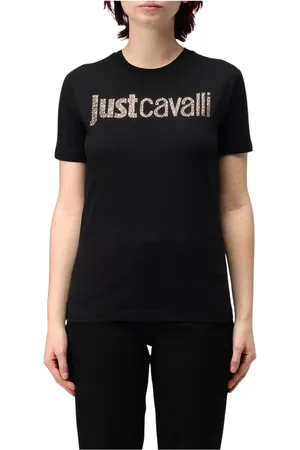 Roberto Cavalli Top, Dame, Sort, XS, Uld, Sort Logo T-shirt, Stilfuld og alsidig