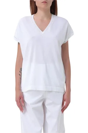 Fabiana Filippi Top, Dame, Hvid, S, Bomuld, Elegant V-Neck Striktop