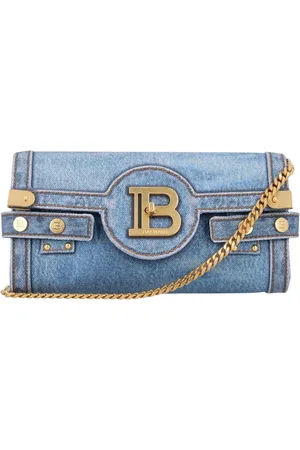 Balmain Taske, Dame, Blå, ONE SIZE, Denim, Denim Clutch Taske Kæde Strop
