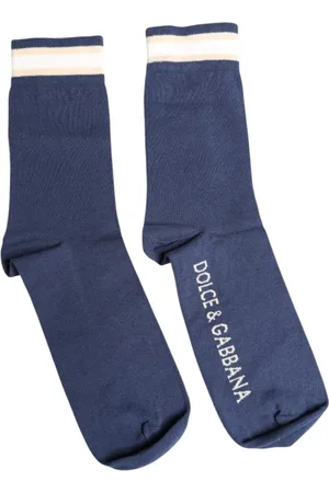 Dolce & Gabbana Undertøj, Herre, Blå, L, Bomuld, Ikonisk Logo Print Mid Calf Sokker