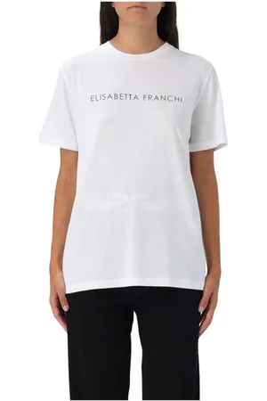 Elisabetta Franchi Top, Dame, Hvid, M, Logo T-shirt til kvinder