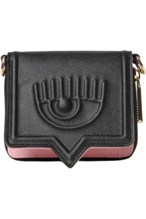 Chiara Ferragni Tilbehør, Dame, Sort, ONE SIZE, Læder, Sort Eye Wallet on Chain