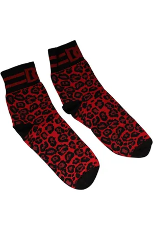 Dolce & Gabbana Undertøj, Herre, Rød, M, Bomuld, Rød Leopard Print Mid Calf Sokker