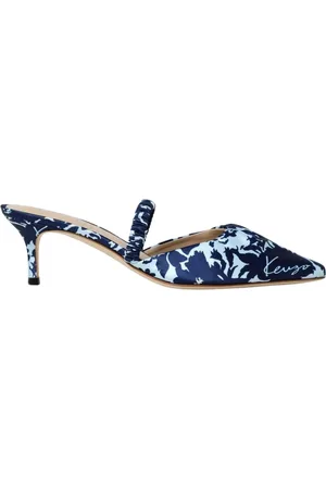 Kenzo Sko, Dame, Blå, 36 EU, Satin, Blå Blomst Kitten Heel Mules