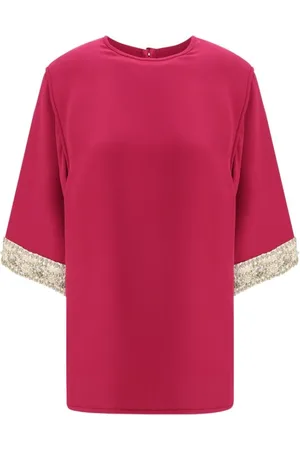VALENTINO Bluser & Skjorter, Dame, Rød, XS, Elegant Jewel Top med Flæsedetaljer