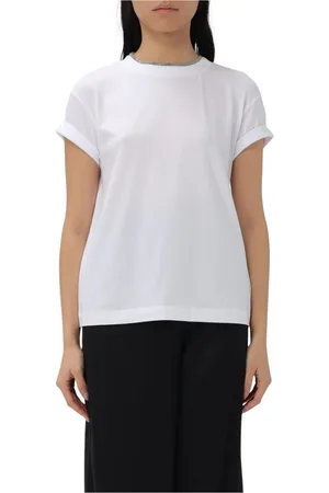 Brunello Cucinelli Top, Dame, Hvid, L, Bomuld, Grå afslappet pasform bomuldst-shirt