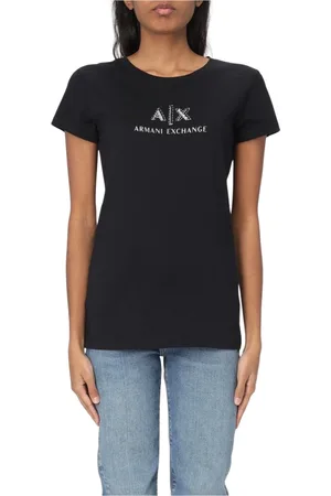 Armani Exchange Top, Dame, Sort, XS, Uld, Sort Logo T-shirt, Stilfuld og alsidig