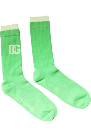 Dolce & Gabbana Undertøj, Herre, Grøn, L, Bomuld, Grøn Logo Mid-Calf Sokker