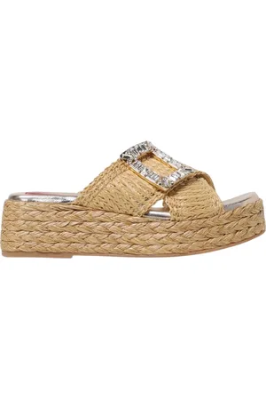 Roger Vivier Sko, Dame, , 39 EU, Læder, Creme Straw Platform Sandaler