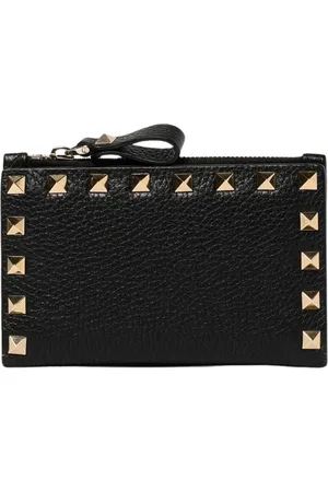 VALENTINO GARAVANI Tilbehør, Dame, Sort, ONE SIZE, Uld, Sort Rockstud Lynlås Pung